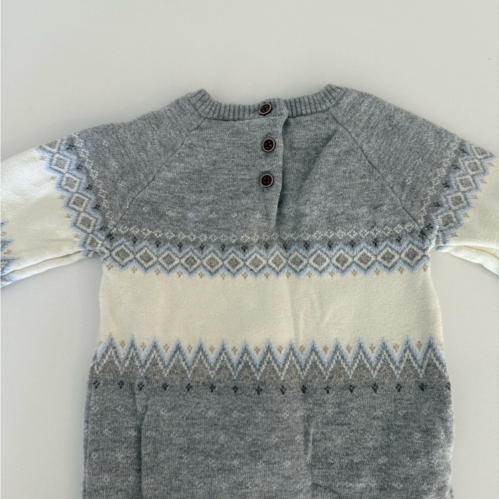 Janie and Jack Gray and Cream Penguin Footie Knit Sweater Romper Sz 6-12 Months - Picture 5 of 9
